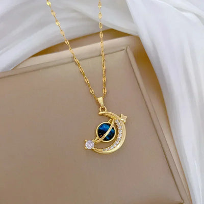 New in Women's Saturn Jewellery Luxury Designer Star Pendant Necklace for Women Stainless Steel Chain Jewelry Girl Birthday Gift