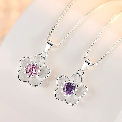 925 Sterling Silver Pink Purple Peach Blossom Necklaces For Women Luxury Quality Jewelry GaaBou Jewellery