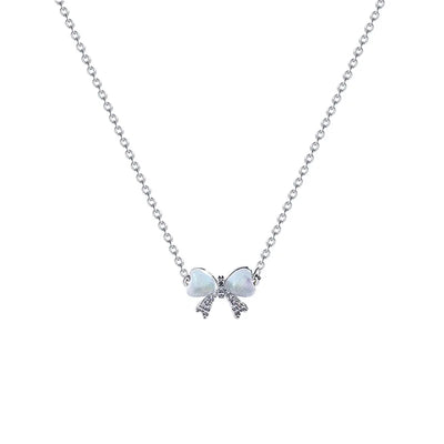 Light And Luxurious Opal Bow Necklace Women's Ins Fashionable And Versatile Temperament Small And Fresh Titanium Steel Chain