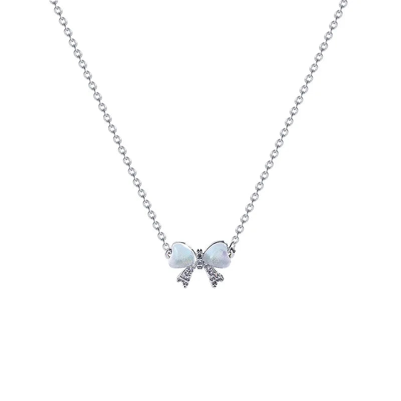 Light And Luxurious Opal Bow Necklace Women&