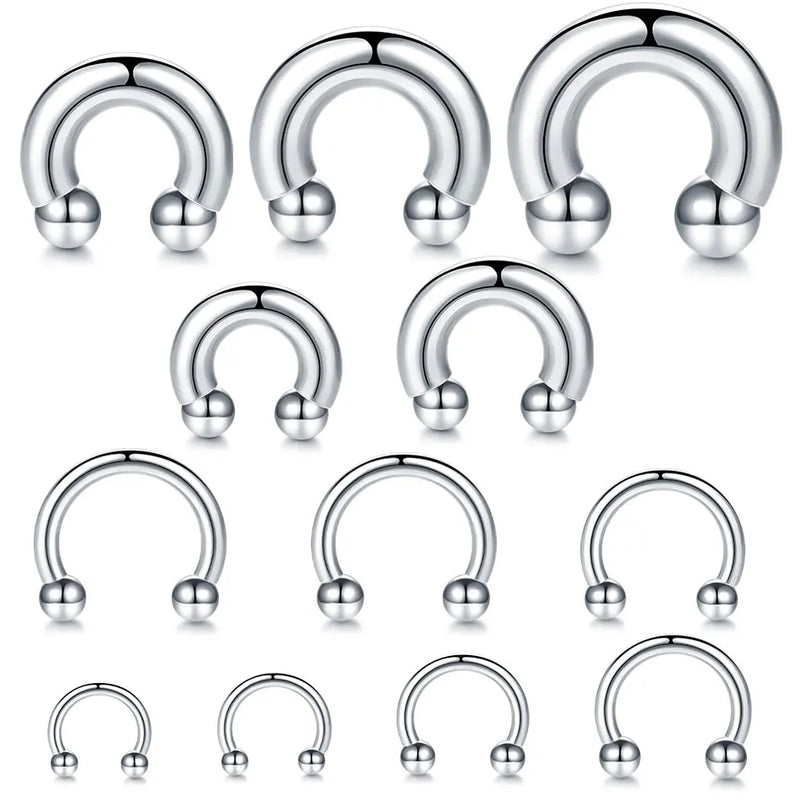 1pcs Stainless Steel Large Gauge Horseshoe Ring 18G-00G Externally Threaded Nose Hoop Septum Piercing Body Jewelry