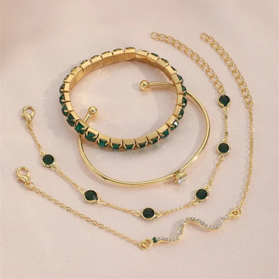 Luxury Set of 4 Synthetic Zircon Gemstone Snake Bracelets Women Fashion Personality Party Jewellery Accessories Exquisite Gifts