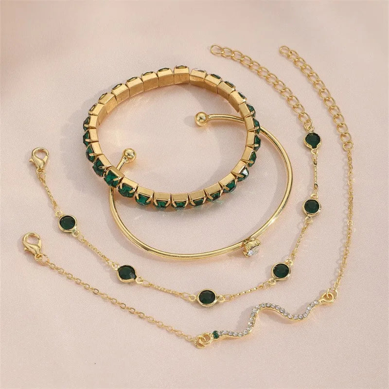 Luxury Set of 4 Synthetic Zircon Gemstone Snake Bracelets Women Fashion Personality Party Jewellery Accessories Exquisite Gifts