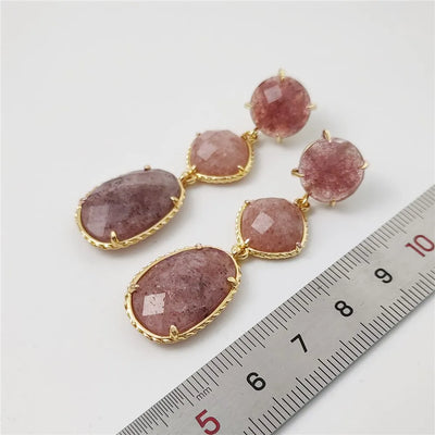 FUWO Wholesale Three Tier Natural Quartz Earrings,Unique Long Dangle Swing Crystal Earring Jewelry For Women 5Pairs/Lot ER475