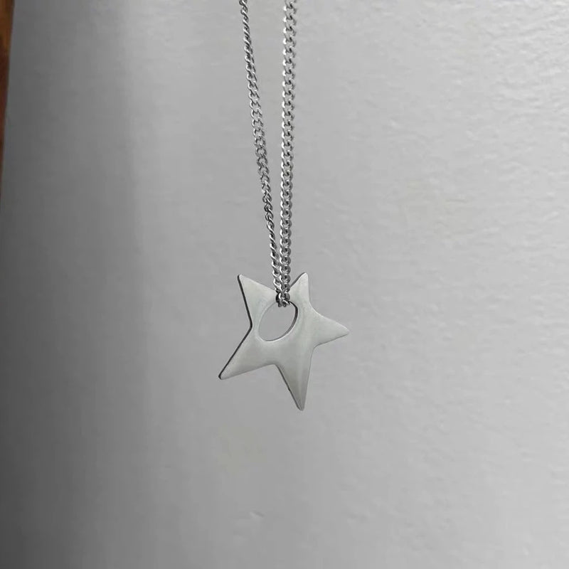 Kpop Goth Silver Color Star Pendant Chain Necklace For Women Men Egirl Y2K Cool EMO Punk Aesthetic Grunge Jewelry Gifts