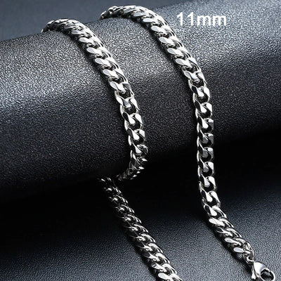 3-11mm Cuban Chain Necklaces for Men Women,Punk Stainless Steel Curb Link Chain Collar,Jewelry Gift for Dad Husband BFF Birthday