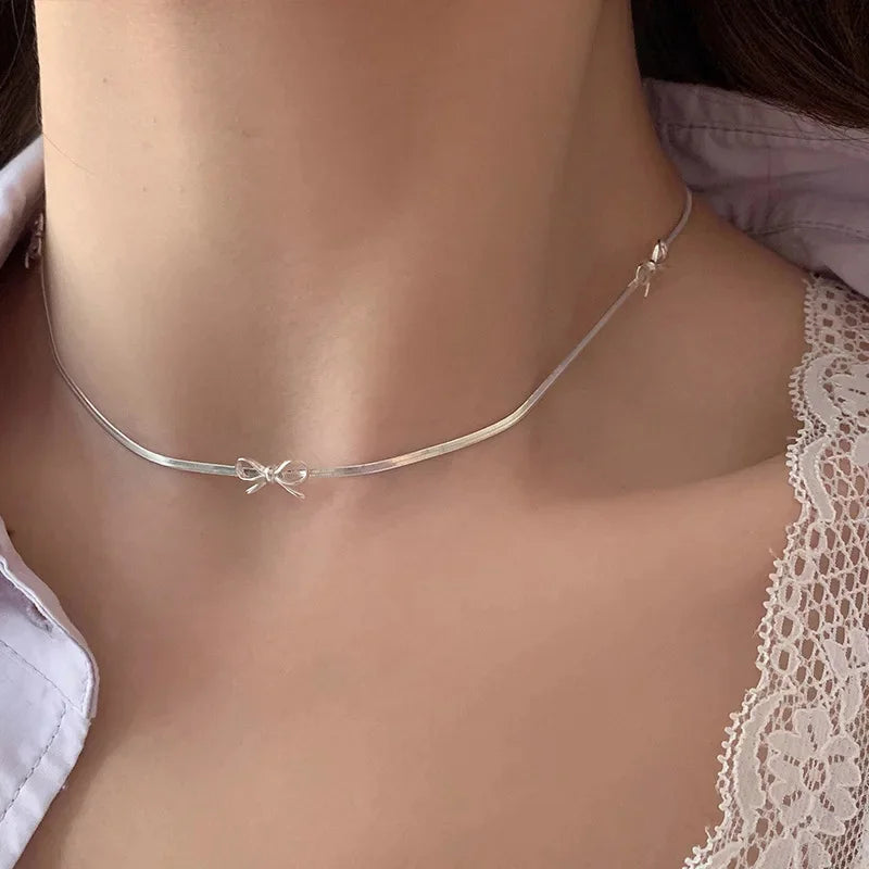 Exquisite Clavicle Chain Elegant Scrub Bow Pendant Necklace For Women Girls Temperament Collar Chain Korean Student