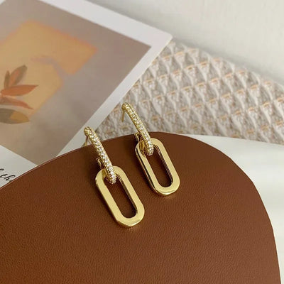 Retro Double Loop Design Drop Earrings Gold Color Geometric Round Hoop Earrings for Women Girls Punk Hip Hop Fashion Jewelry